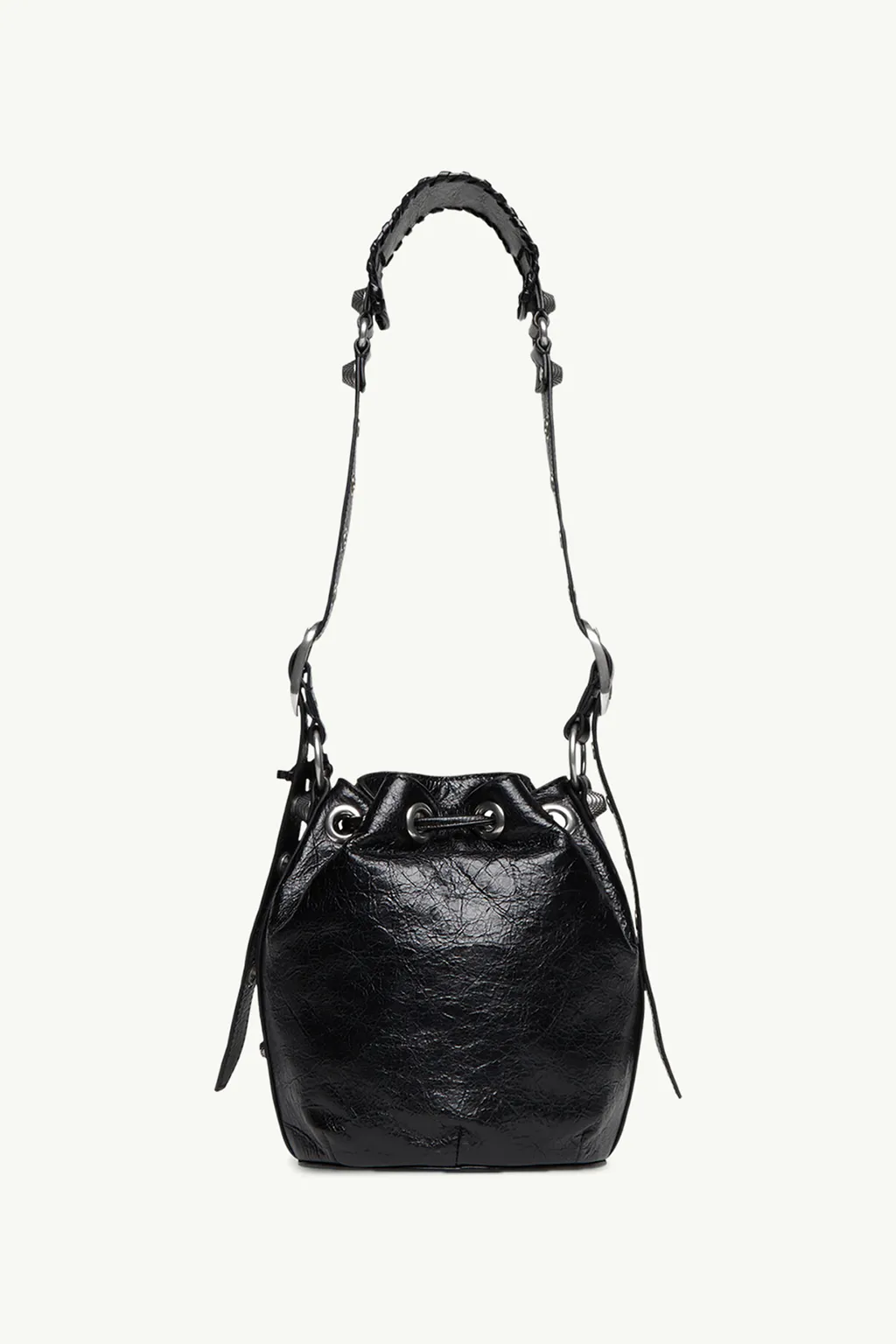 BALENCIAGA Le Cagole XS Bucket Bag in Black Arena Lambskin SHW 1