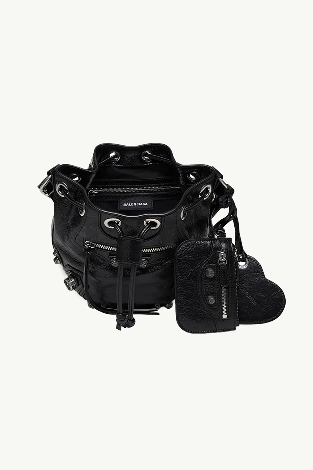 BALENCIAGA Le Cagole XS Bucket Bag in Black Arena Lambskin SHW 4