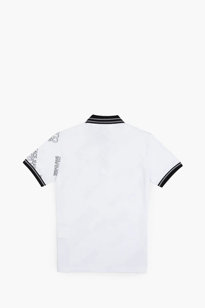 VERSACE JEANS COUTURE Men All Over Diagonal Logo Polo Shirt in White/Black 1