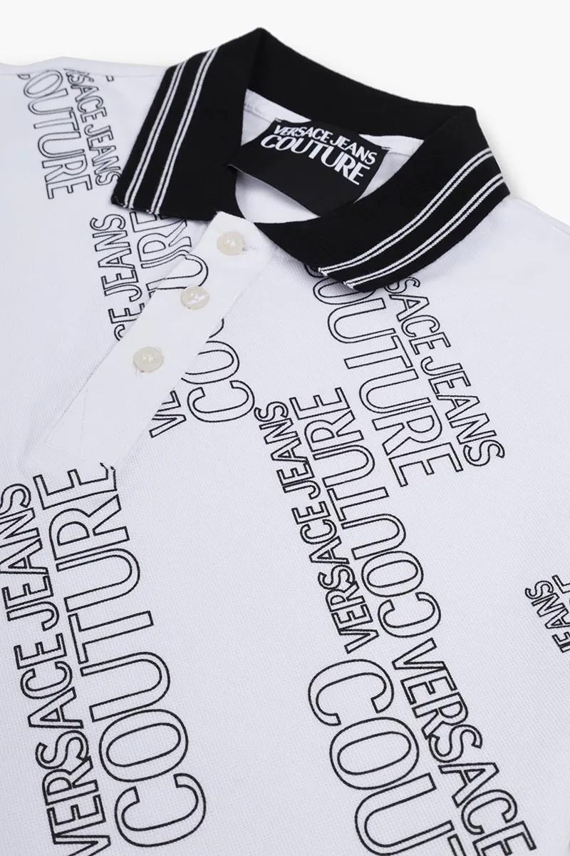 VERSACE JEANS COUTURE Men All Over Diagonal Logo Polo Shirt in White/Black 2