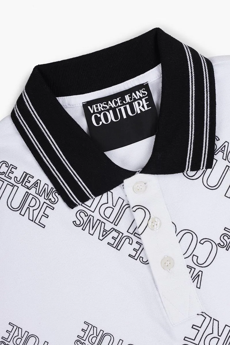 VERSACE JEANS COUTURE Men All Over Diagonal Logo Polo Shirt in White/Black 3