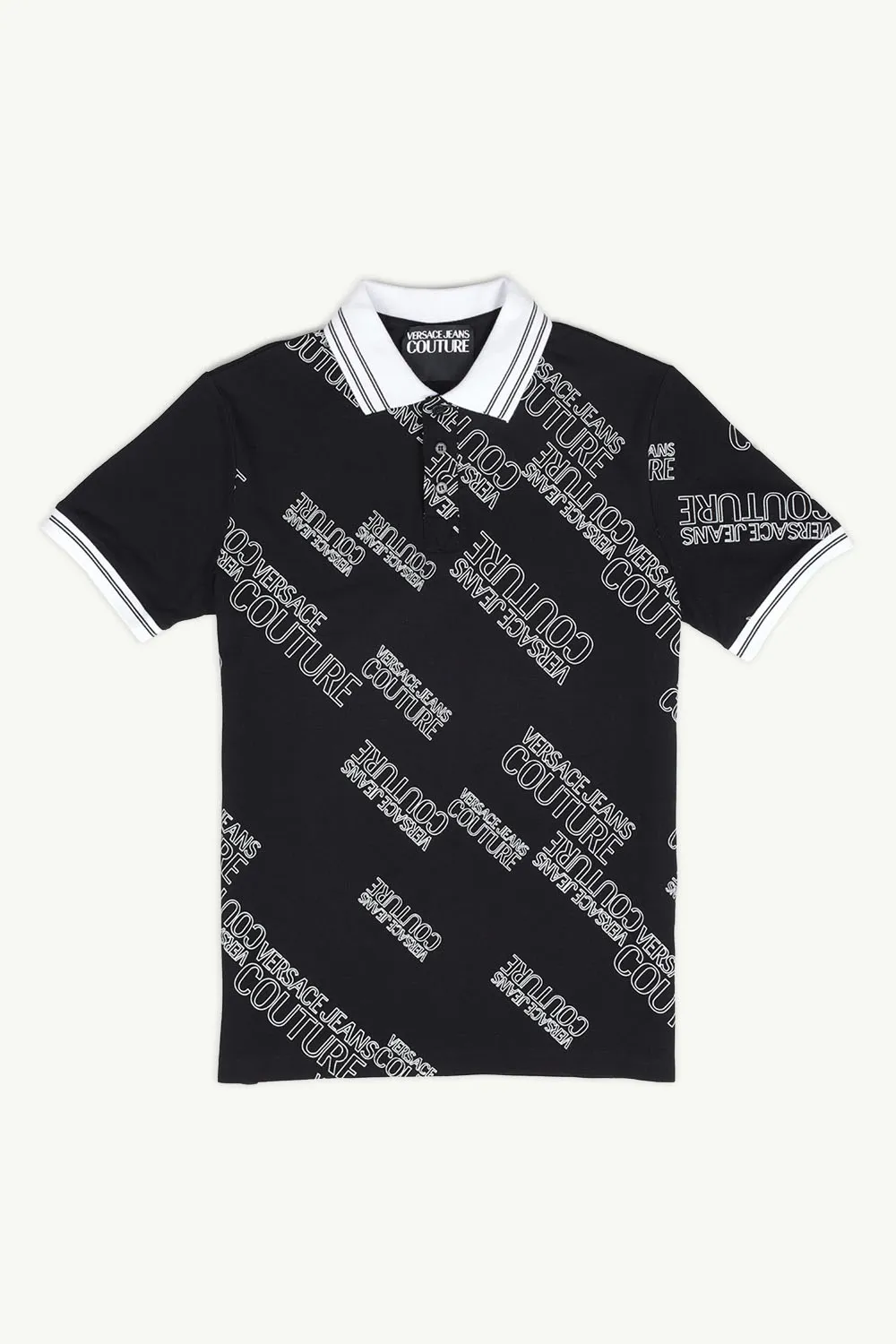 VERSACE JEANS COUTURE Men All Over Diagonal Logo Polo Shirt in Black/White 0