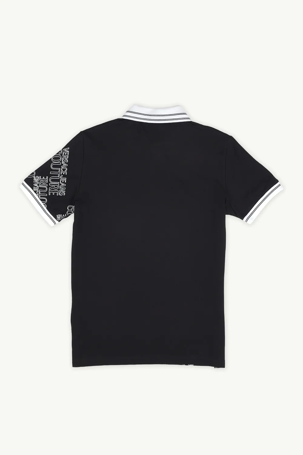 VERSACE JEANS COUTURE Men All Over Diagonal Logo Polo Shirt in Black/White 1