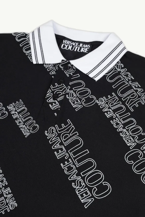 VERSACE JEANS COUTURE Men All Over Diagonal Logo Polo Shirt in Black/White 2