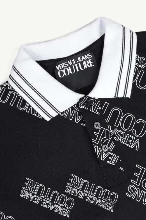 VERSACE JEANS COUTURE Men All Over Diagonal Logo Polo Shirt in Black/White 3