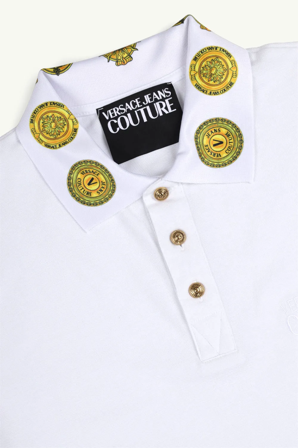 VERSACE JEANS COUTURE Men Sun Logo on Collar Polo Shirt in White/Gold 3