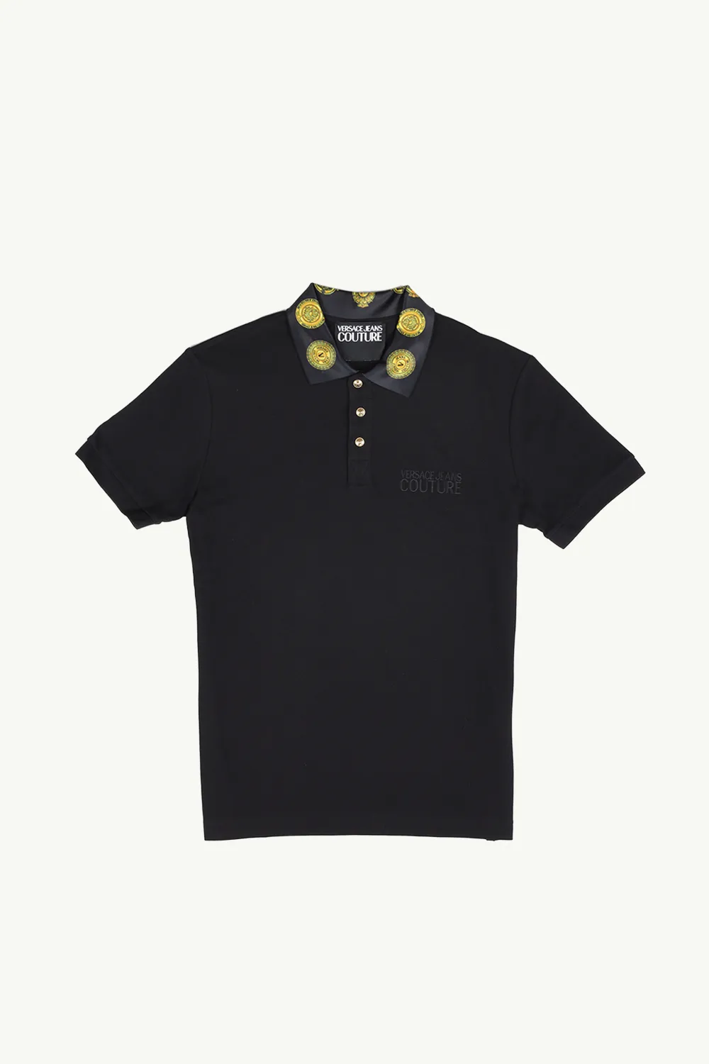 VERSACE JEANS COUTURE Men Sun Logo on Collar Polo Shirt in Black/Gold 0