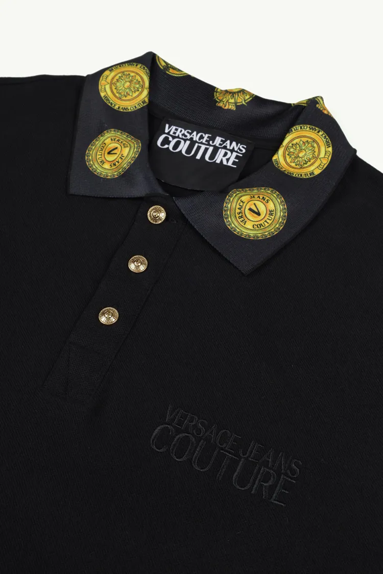 VERSACE JEANS COUTURE Men Sun Logo on Collar Polo Shirt in Black/Gold 2