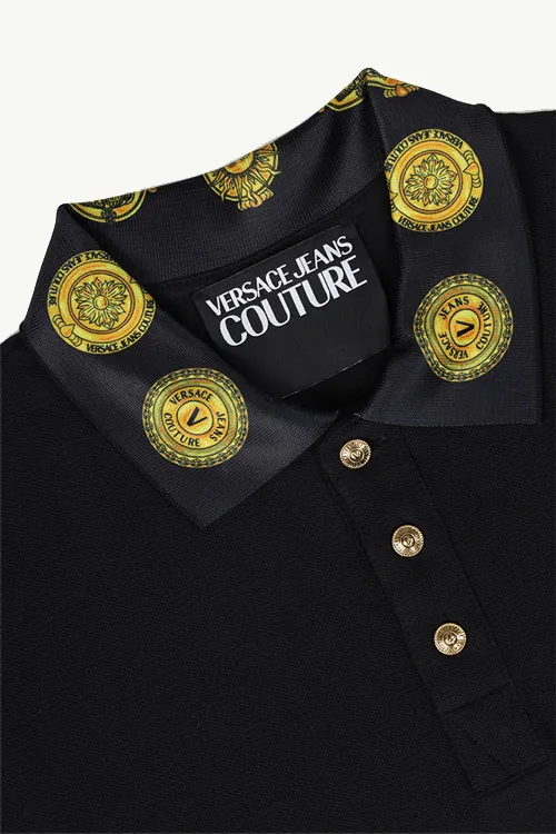 VERSACE JEANS COUTURE Men Sun Logo on Collar Polo Shirt in Black/Gold 3