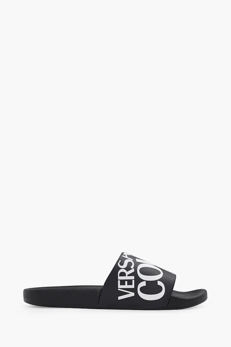 VERSACE JEANS COUTURE Women Diagonal Logo Rubber Slides in Black 0