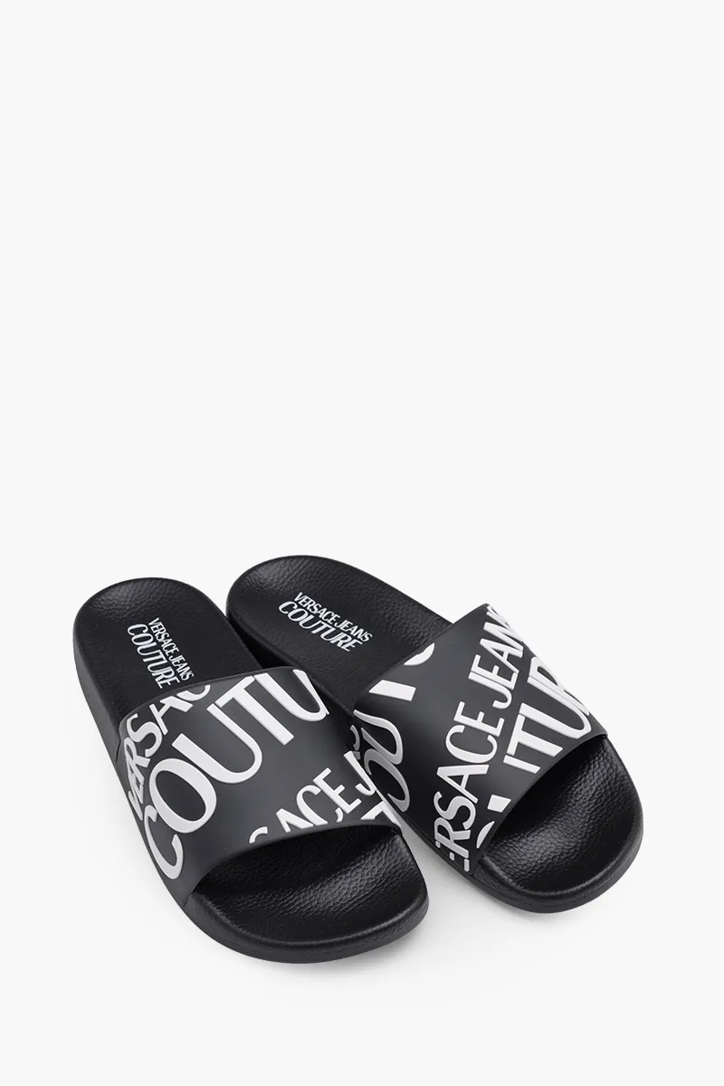 VERSACE JEANS COUTURE Women Diagonal Logo Rubber Slides in Black 1