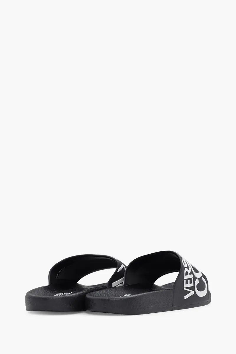 VERSACE JEANS COUTURE Women Diagonal Logo Rubber Slides in Black 2