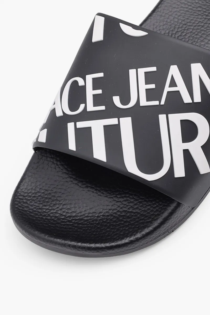 VERSACE JEANS COUTURE Women Diagonal Logo Rubber Slides in Black 4