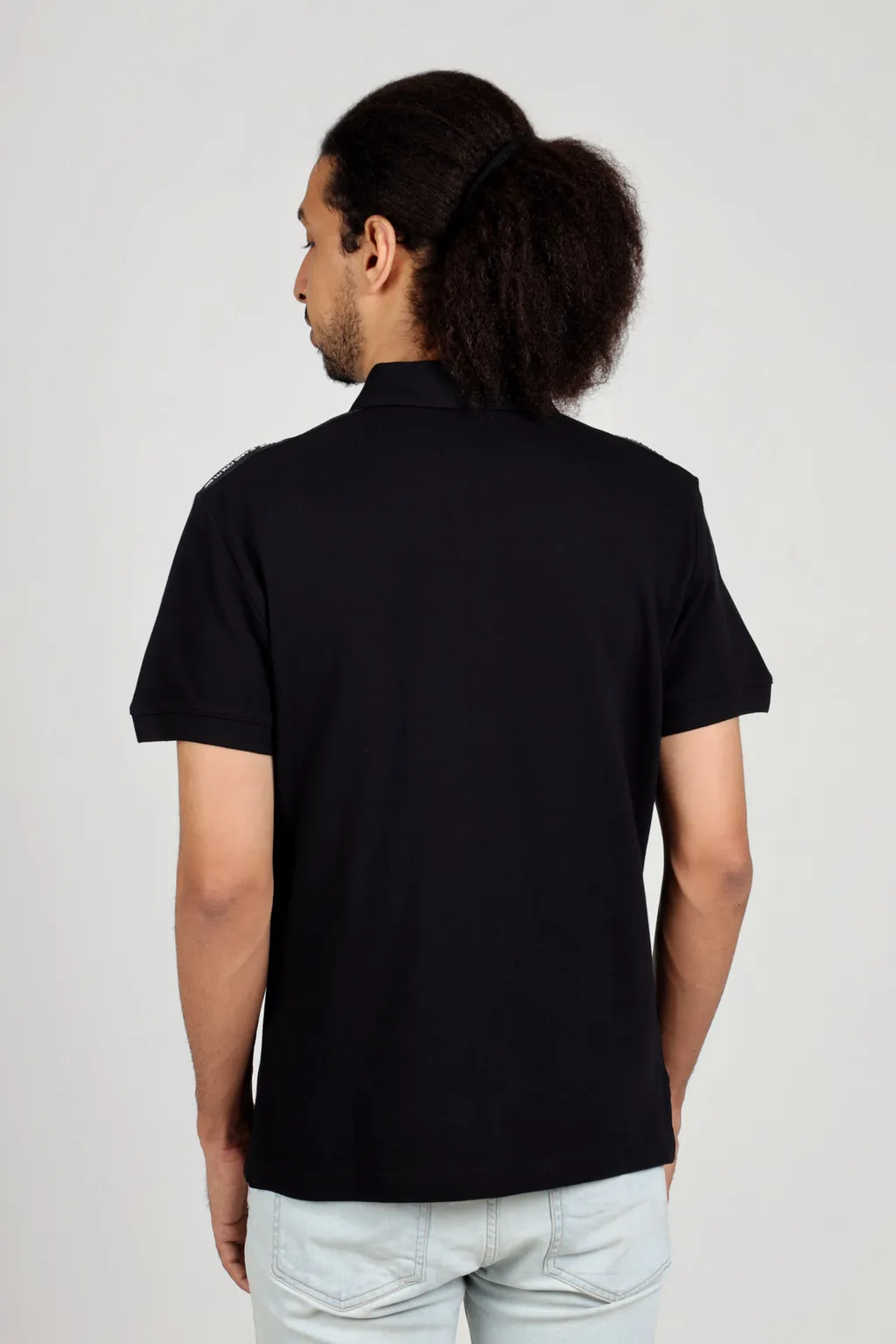 VERSACE JEANS COUTURE Men Rectangle Chain Logo on Bottom Polo Shirt in Black with Ribbed Trims 2