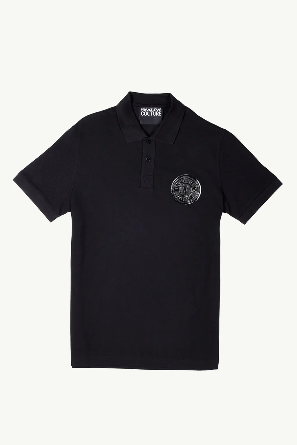 VERSACE JEANS COUTURE Men V-Emblem Polo Shirt in All Black 0