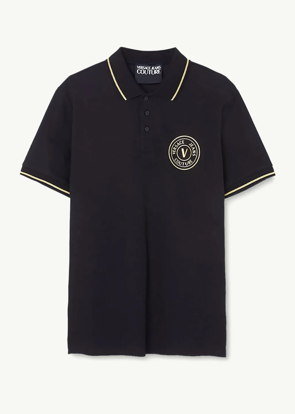 VERSACE JEANS COUTURE Men V-Emblem Polo Shirt in Black/Gold 0