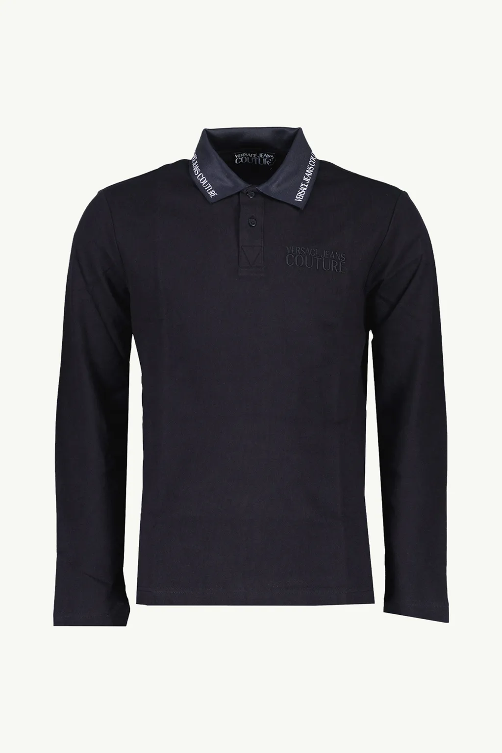 VERSACE JEANS COUTURE Men Long Sleeves Polo Shirt in Black with Logo on Collar 0