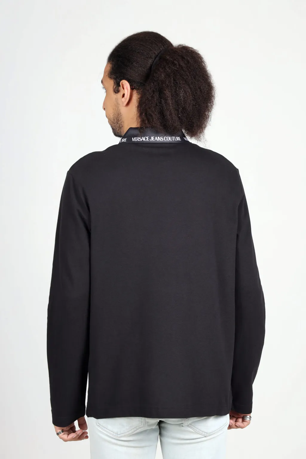 VERSACE JEANS COUTURE Men Long Sleeves Polo Shirt in Black with Logo on Collar 2