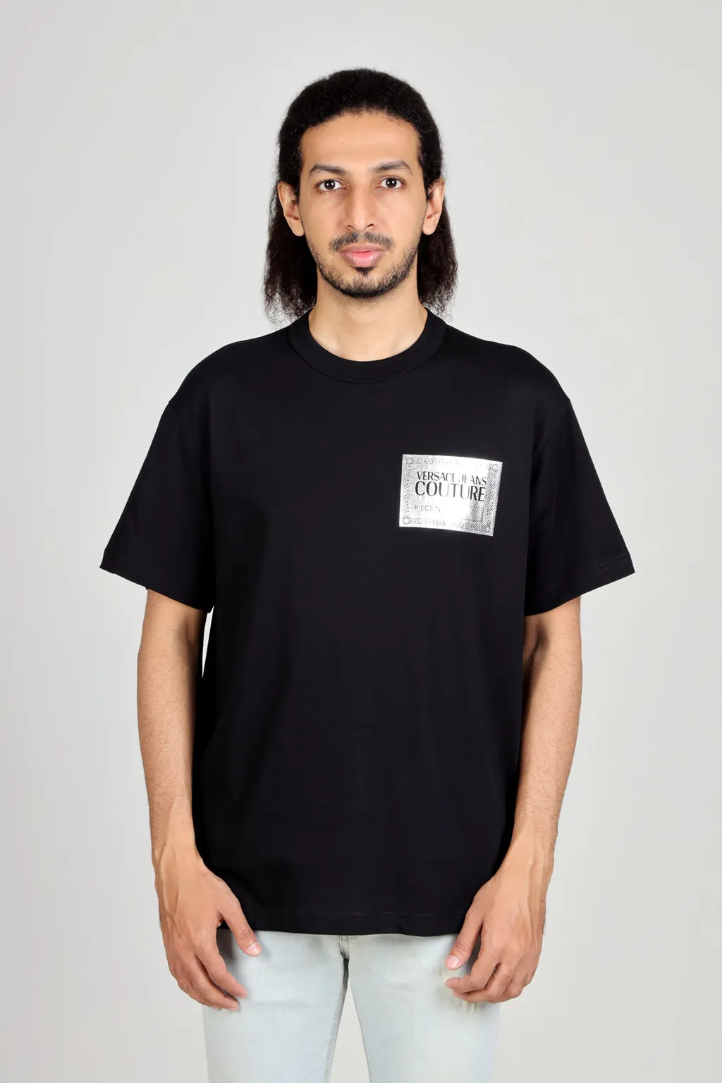 VERSACE JEANS COUTURE Men Piece Number Logo T-Shirt in Black/Silver 1