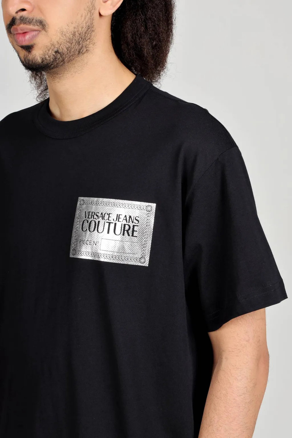 VERSACE JEANS COUTURE Men Piece Number Logo T-Shirt in Black/Silver 3