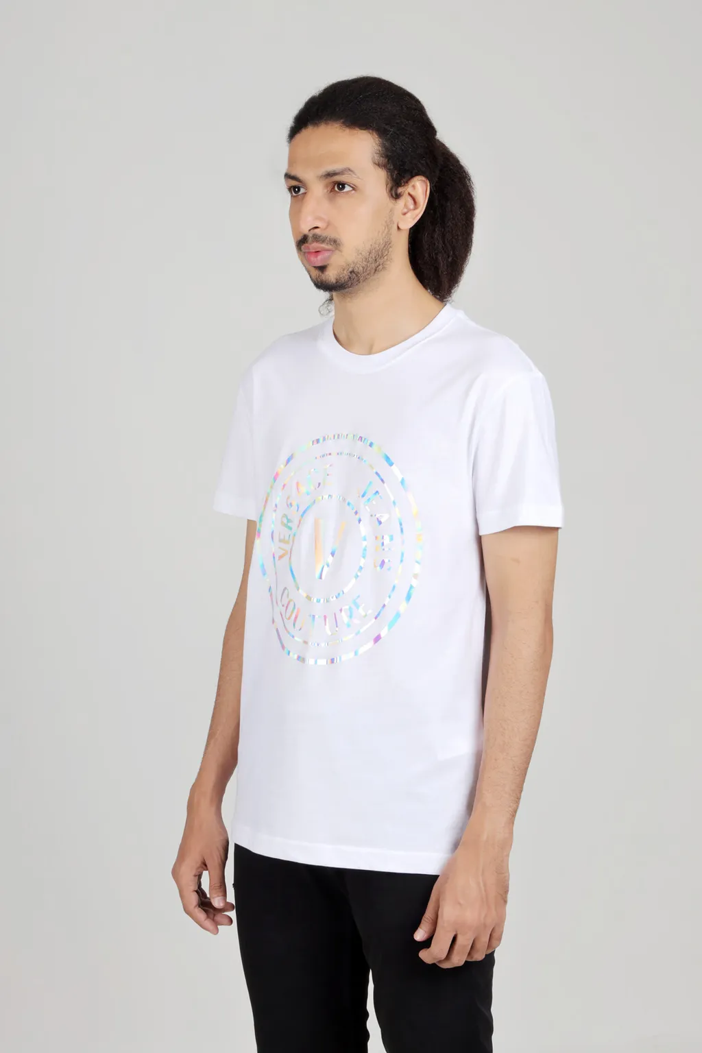 VERSACE JEANS COUTURE Men V-Emblem Iridescent T-Shirt in White 3