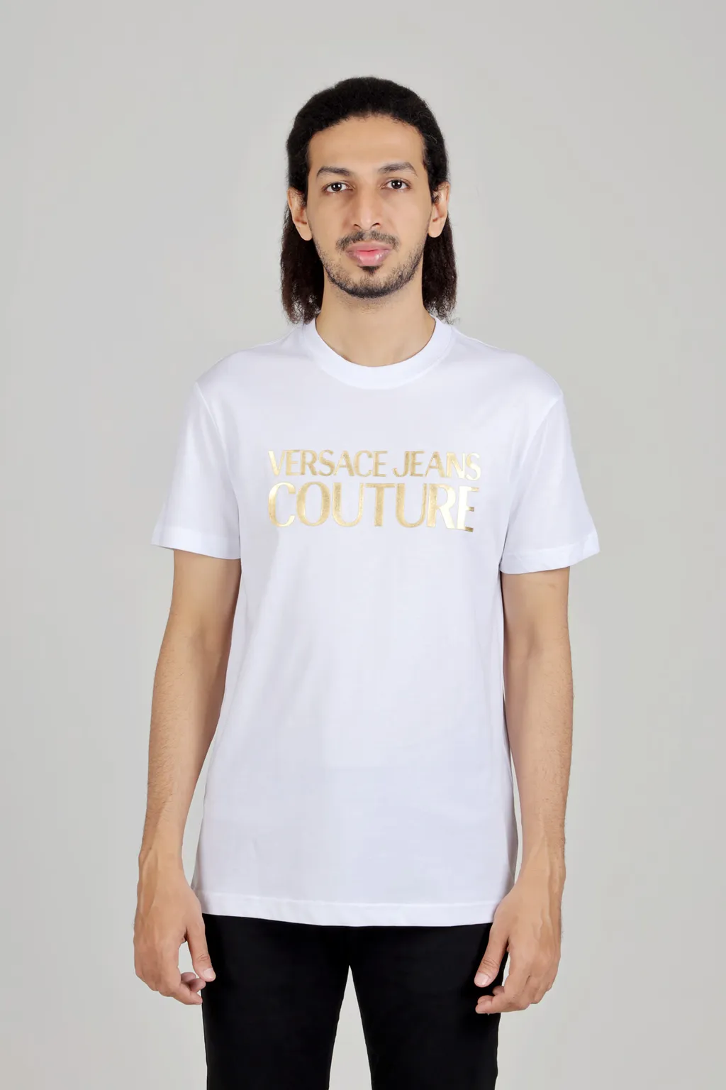 VERSACE JEANS COUTURE Men Logo Print T-Shirt in White/Gold Cotton 1