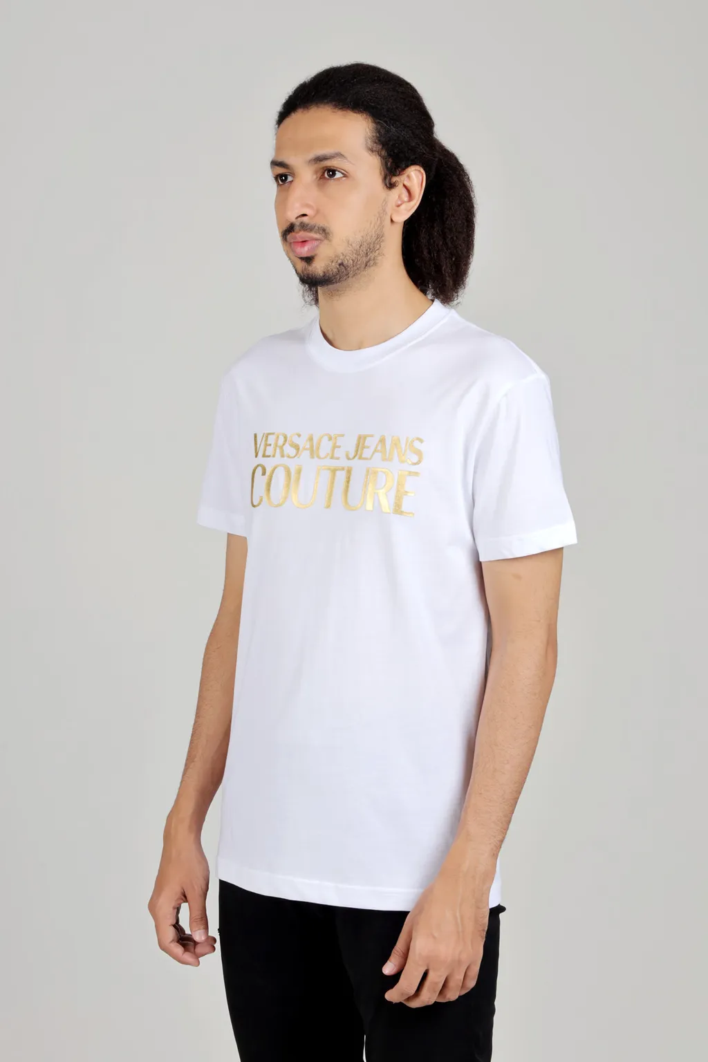 VERSACE JEANS COUTURE Men Logo Print T-Shirt in White/Gold Cotton 3