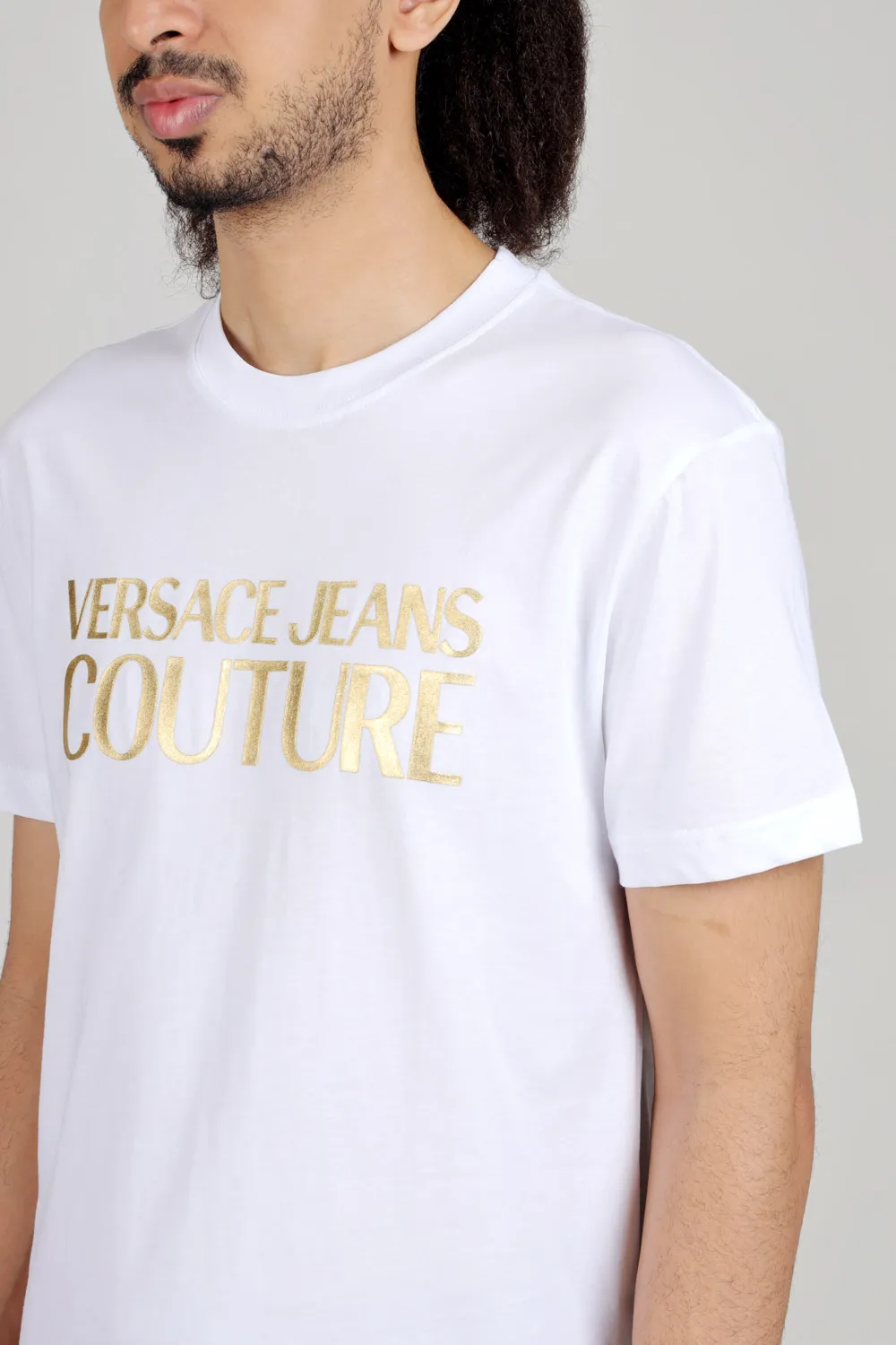 VERSACE JEANS COUTURE Men Logo Print T-Shirt in White/Gold Cotton 4
