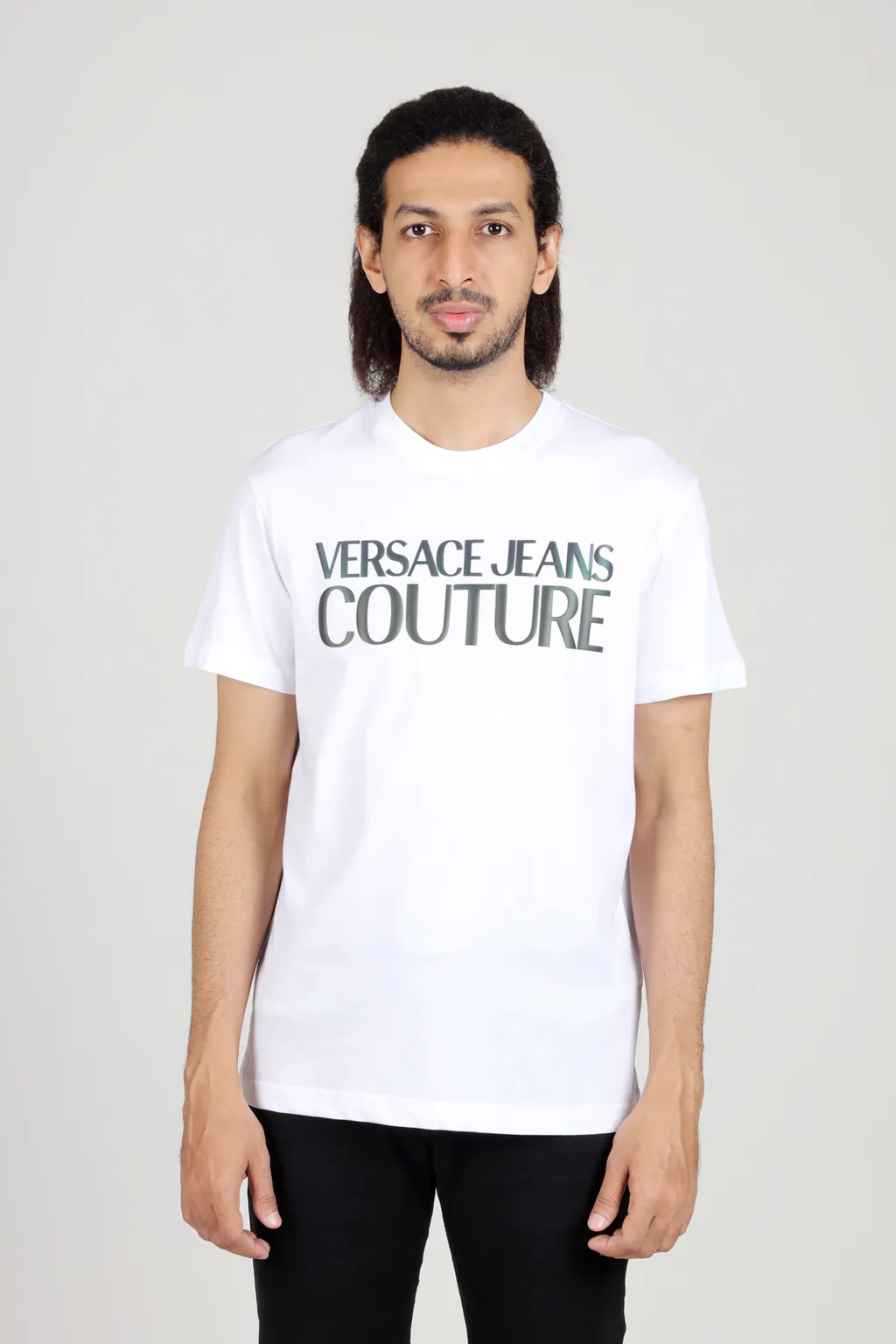 VERSACE JEANS COUTURE Men Logo Thick Petrol T-Shirt in White 1