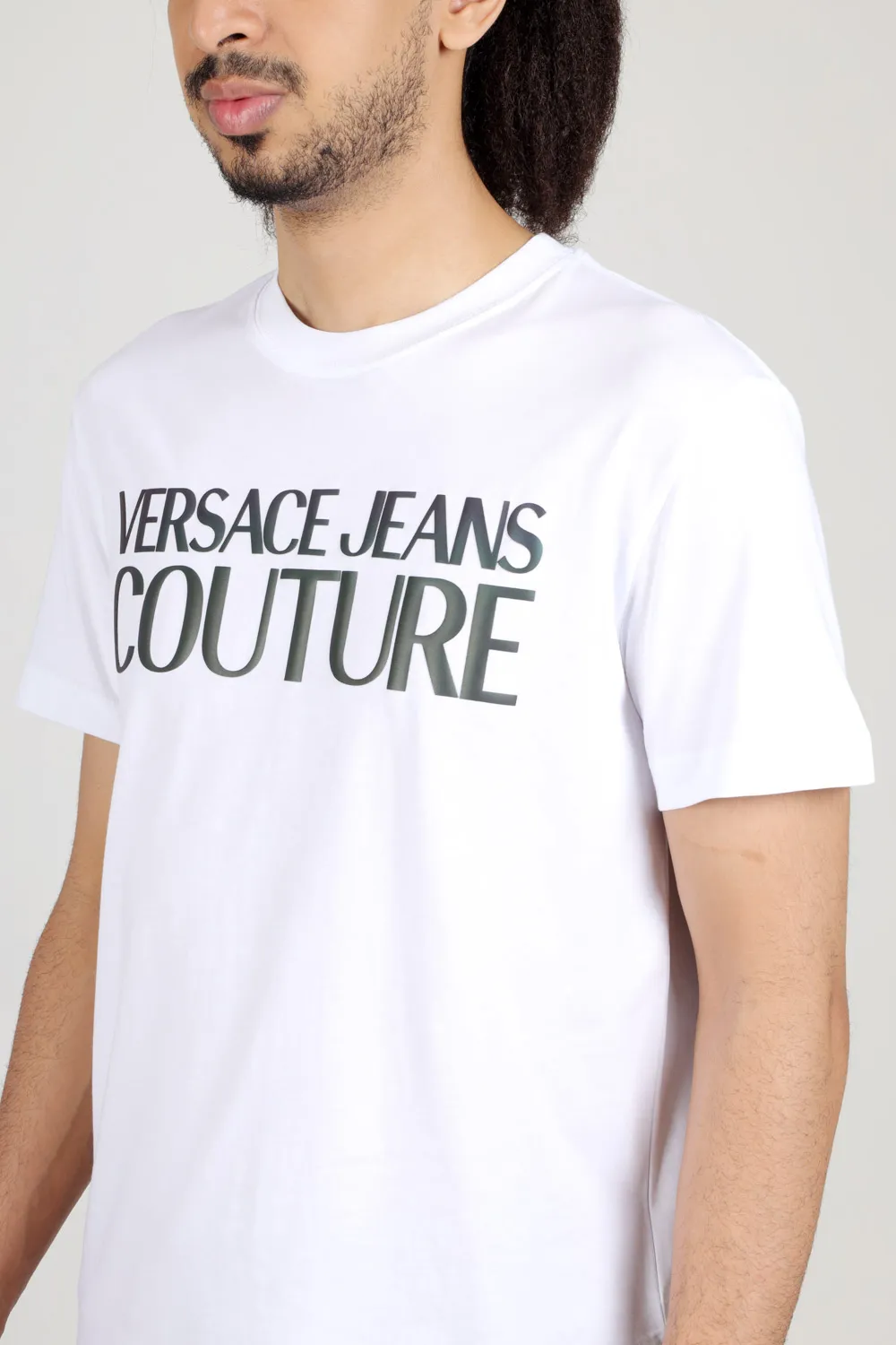 VERSACE JEANS COUTURE Men Logo Thick Petrol T-Shirt in White 4