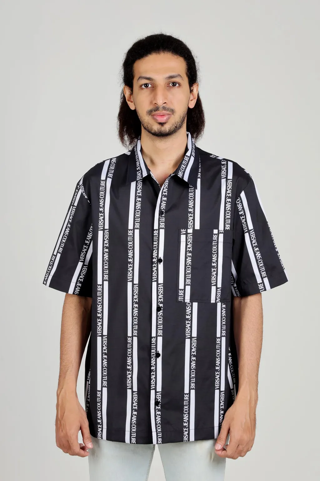 VERSACE JEANS COUTURE Men All Over Lateral Logo Print Shirt in Black/White 1