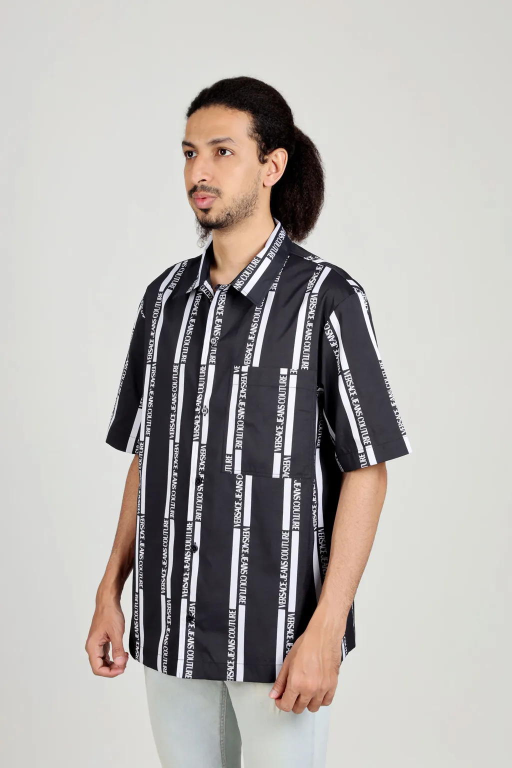 VERSACE JEANS COUTURE Men All Over Lateral Logo Print Shirt in Black/White 3