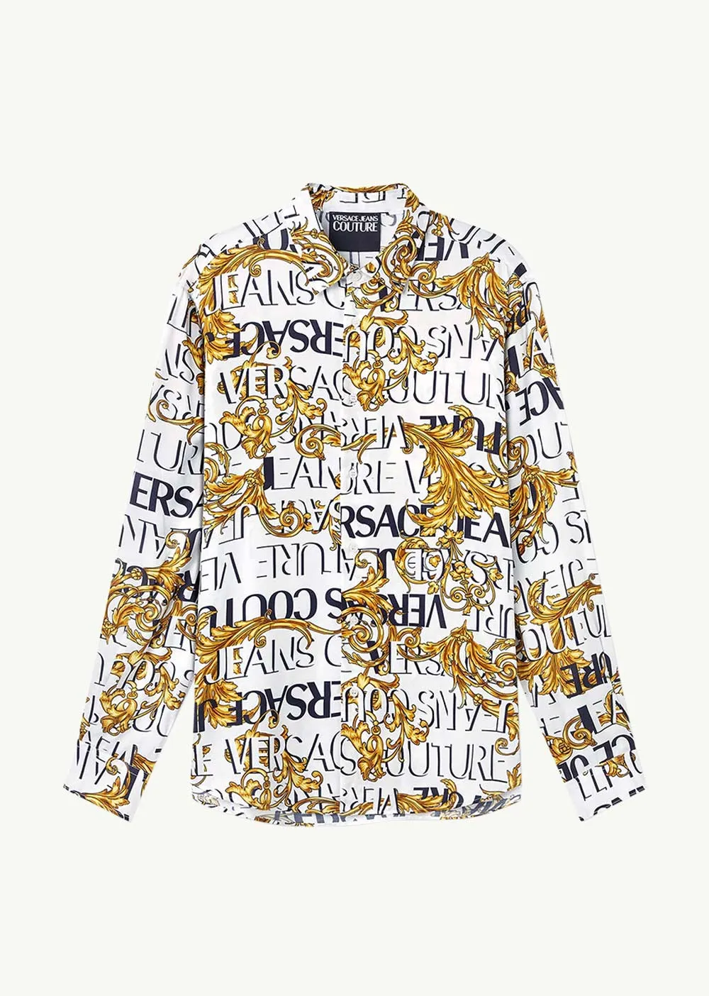 VERSACE JEANS COUTURE Men All Over Couture Print Long Sleeves Shirt in White/Gold Viscose 0