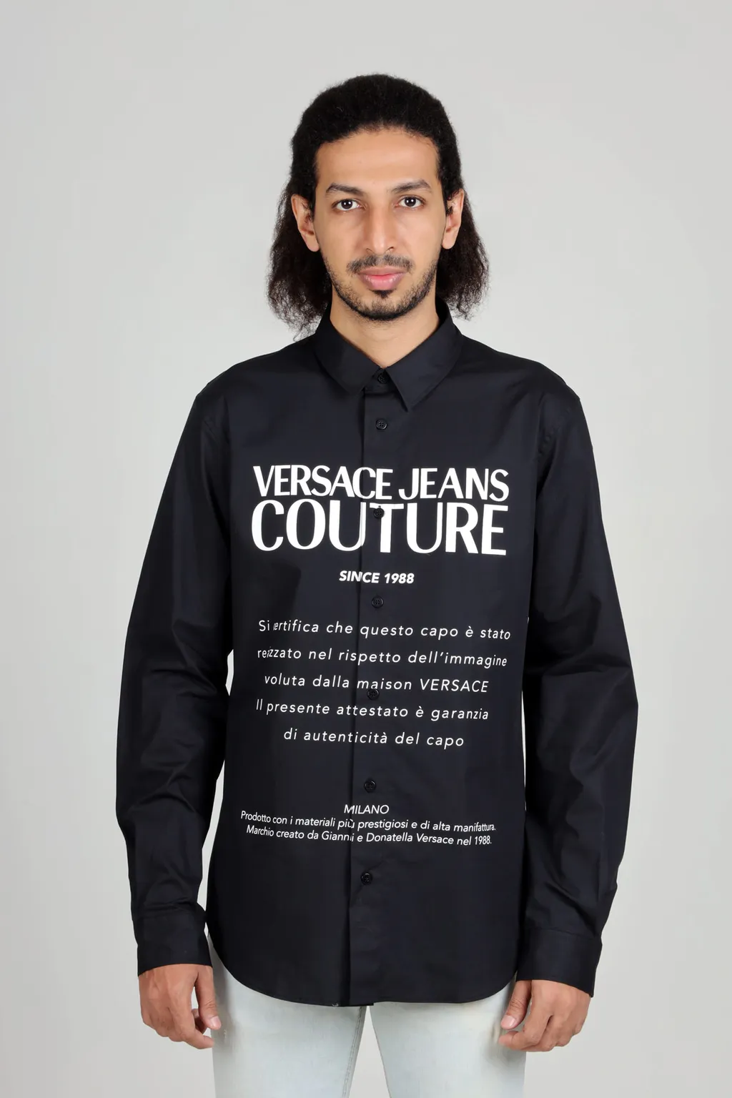 VERSACE JEANS COUTURE Men S Print Warranty Long Sleeves Shirt in Black 1