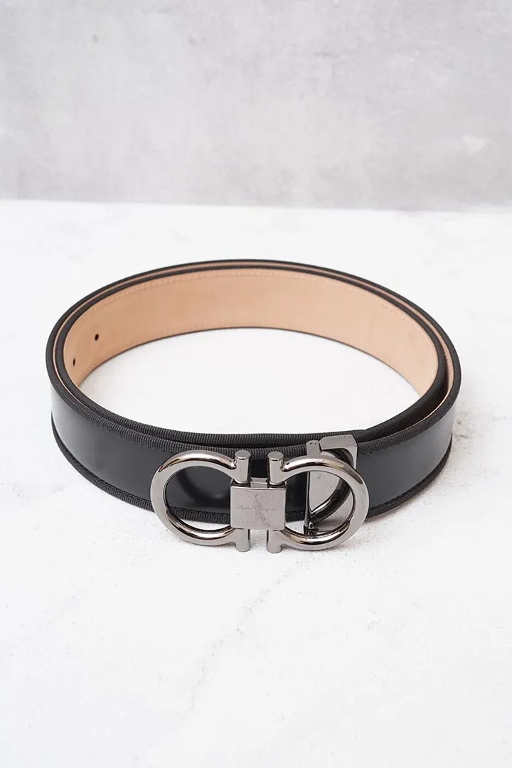 SALVATORE FERRAGAMO Men Adjustable Grosgrain Lining Gancini Belt 3.5cm in Black/Natural 0