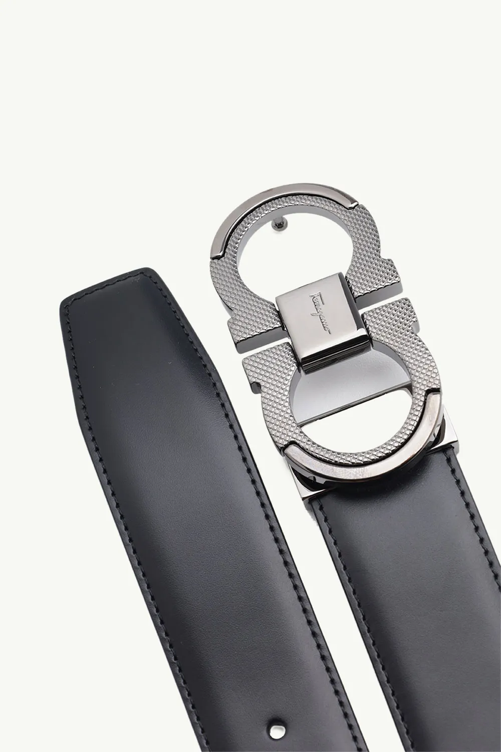 SALVATORE FERRAGAMO Men Reversible Gancini Belt 3.5cm in Black/Brown Smooth Calf SHW with Burnished Buckle 3