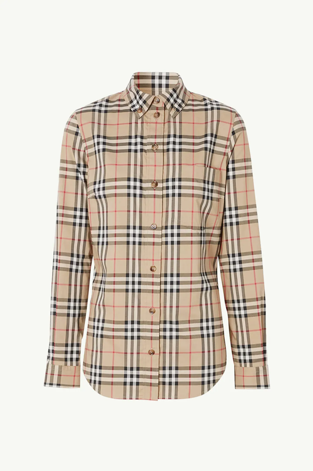 BURBERRY Women Button-Down Collar Vintage Check Stretch Cotton Shirt in Archive Beige 0
