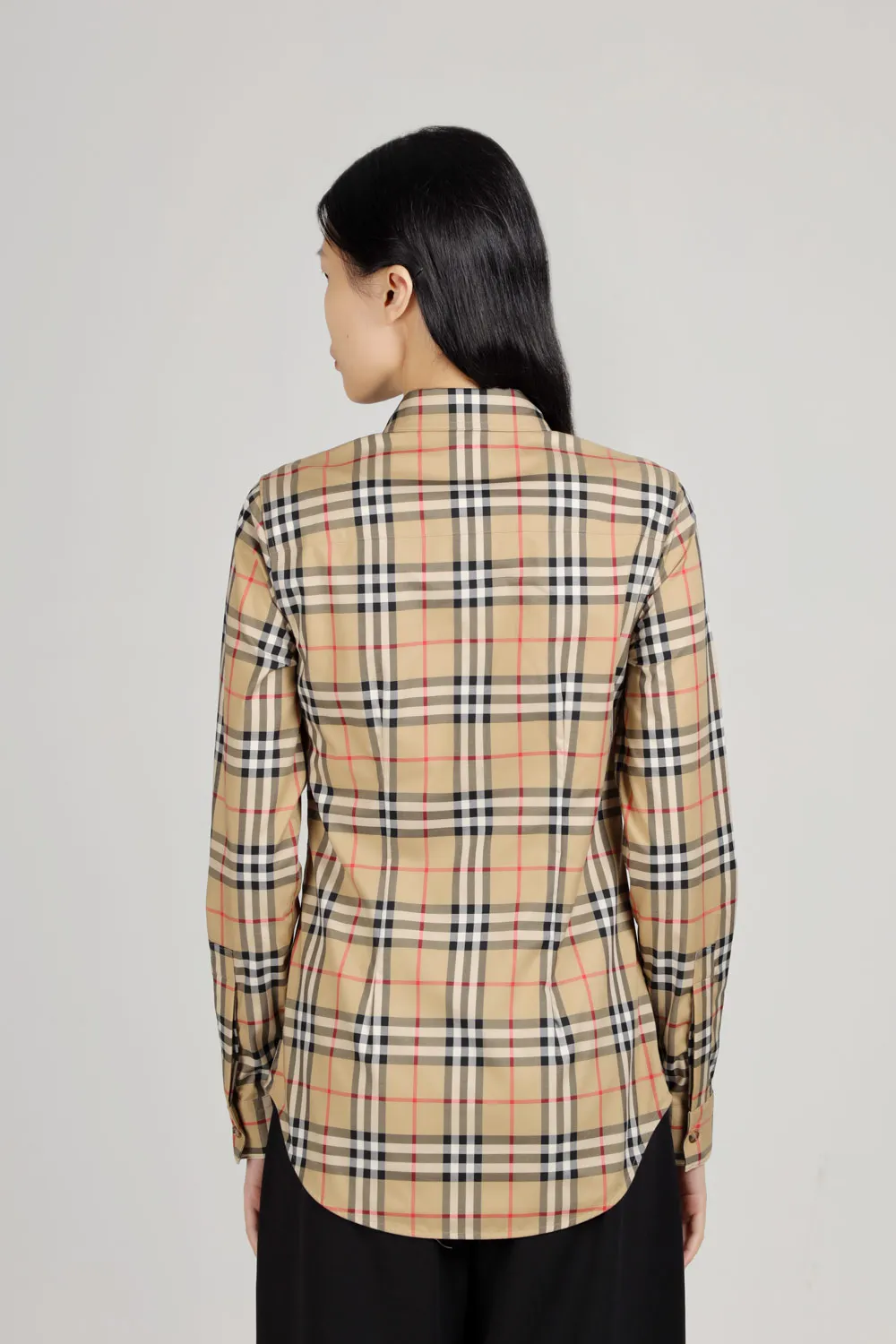 BURBERRY Women Button-Down Collar Vintage Check Stretch Cotton Shirt in Archive Beige 2