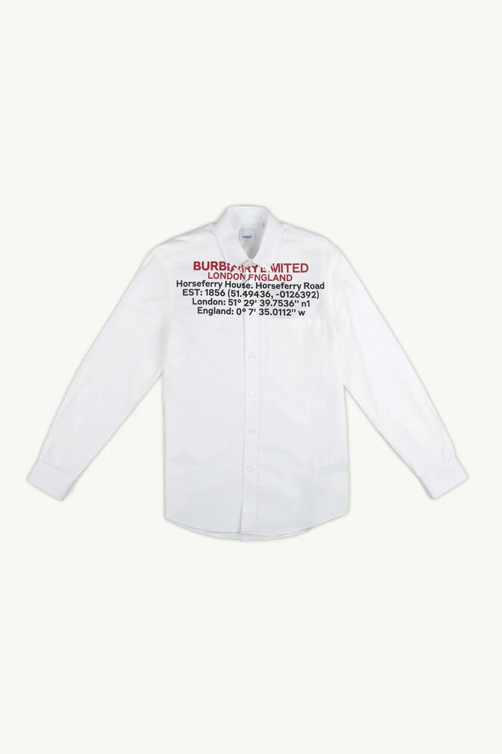 BURBERRY Men Location Print Cotton Long Sleeves Shirt in Optic White 0