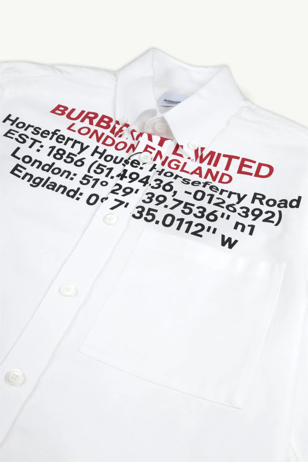 BURBERRY Men Location Print Cotton Long Sleeves Shirt in Optic White 2