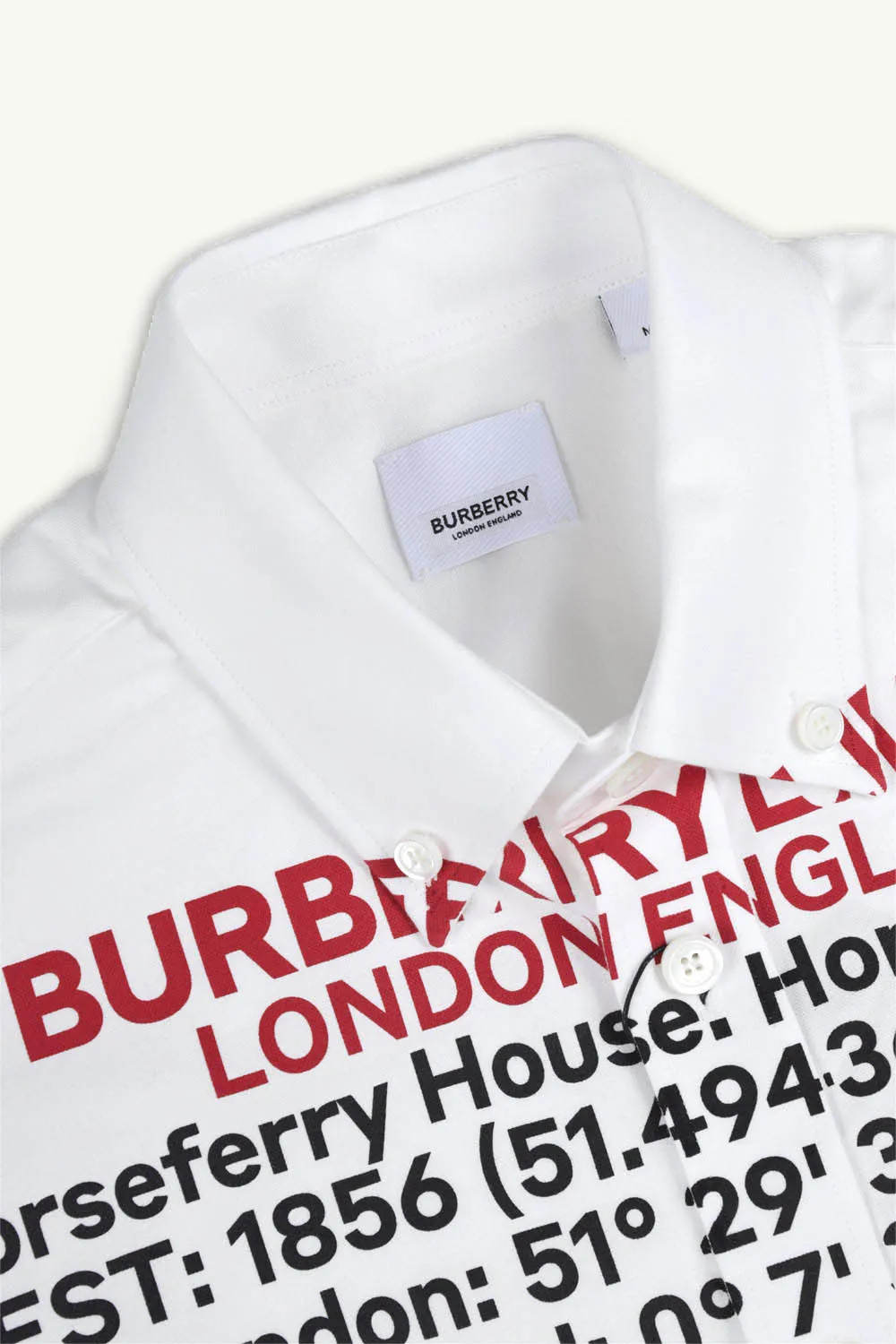 BURBERRY Men Location Print Cotton Long Sleeves Shirt in Optic White 3