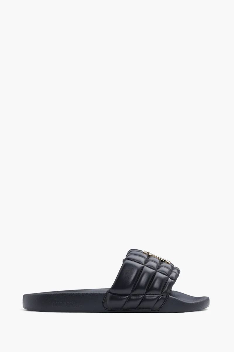 BURBERRY Men Monogram Motif Slides in Black Quilted Lambskin 0