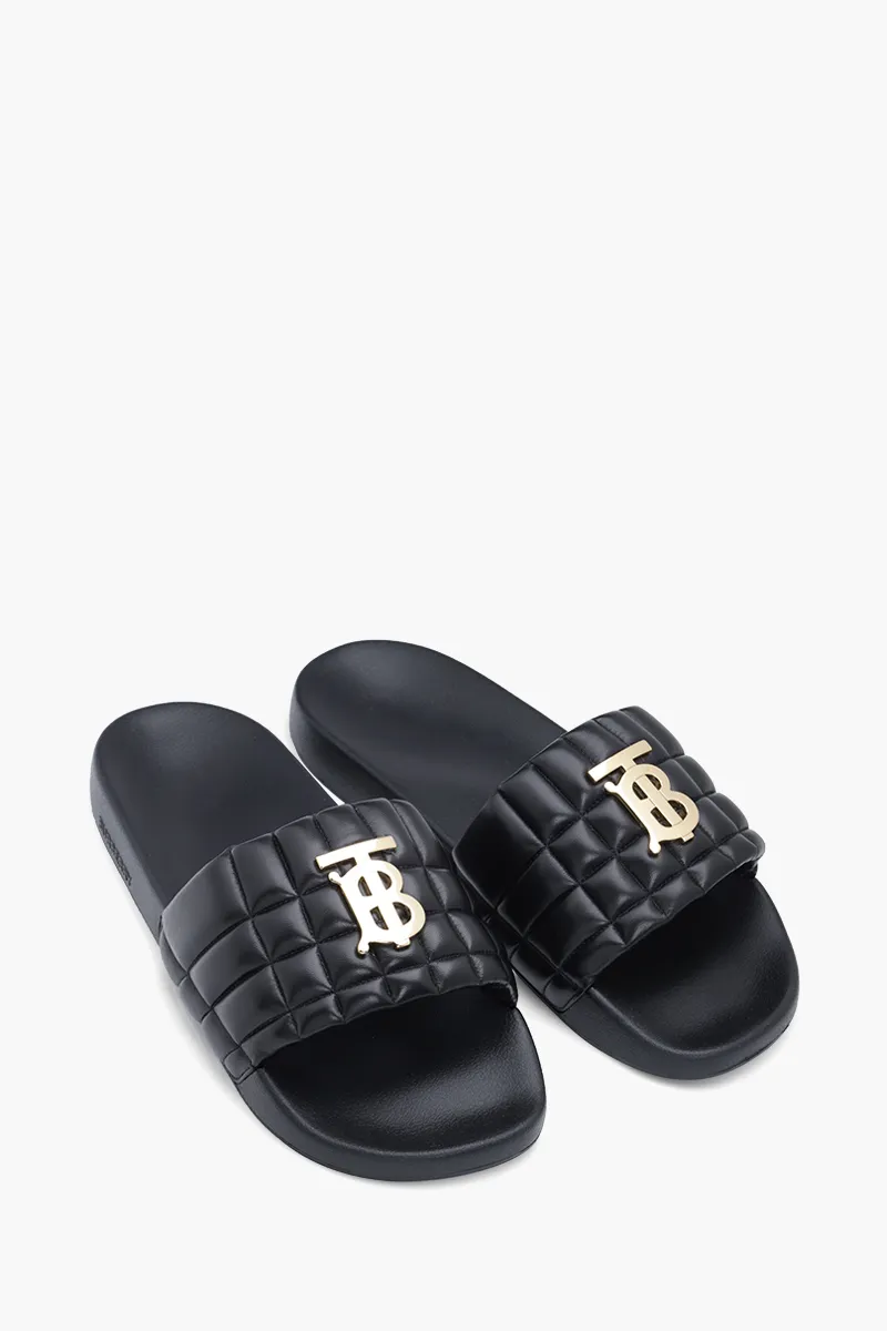 BURBERRY Men Monogram Motif Slides in Black Quilted Lambskin 1