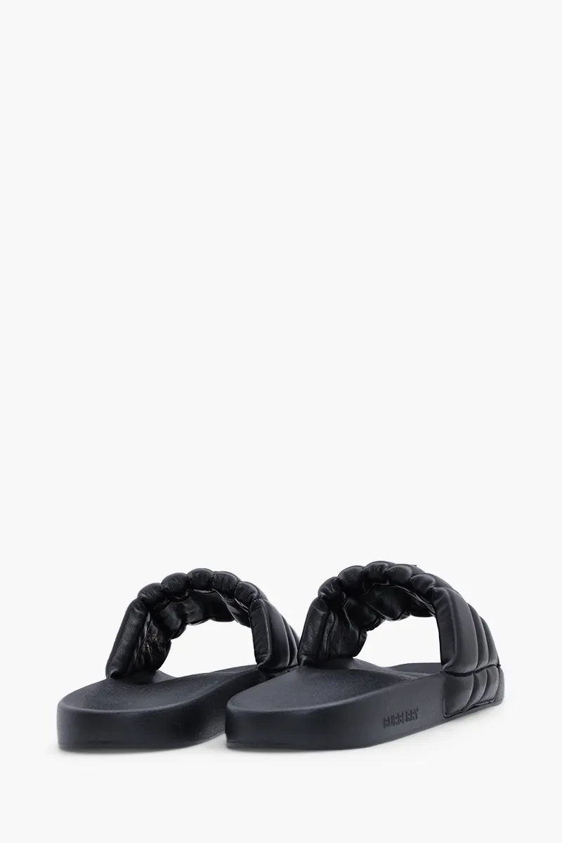 BURBERRY Men Monogram Motif Slides in Black Quilted Lambskin 2
