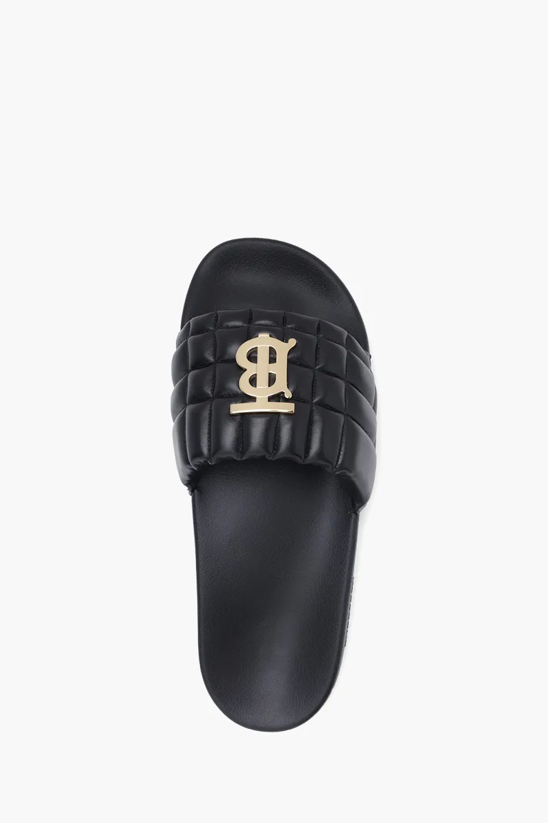BURBERRY Men Monogram Motif Slides in Black Quilted Lambskin 3