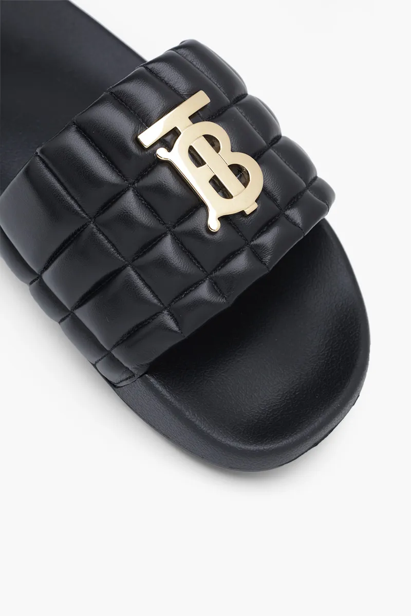 BURBERRY Men Monogram Motif Slides in Black Quilted Lambskin 4