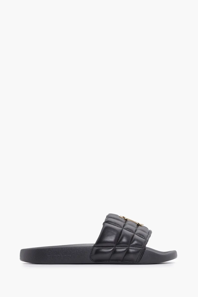 BURBERRY Women Monogram Motif Slides in Black Quilted Lambskin 0