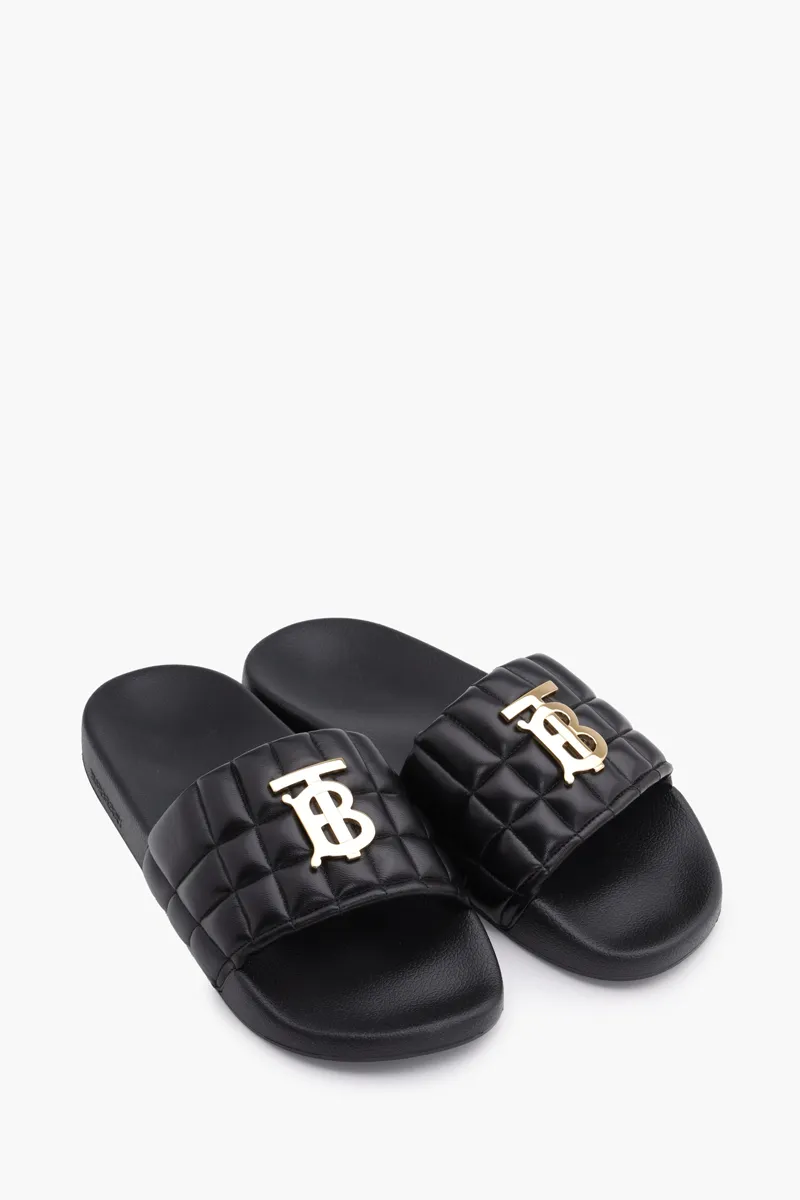 BURBERRY Women Monogram Motif Slides in Black Quilted Lambskin 1