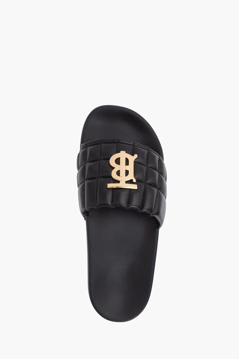 BURBERRY Women Monogram Motif Slides in Black Quilted Lambskin 3
