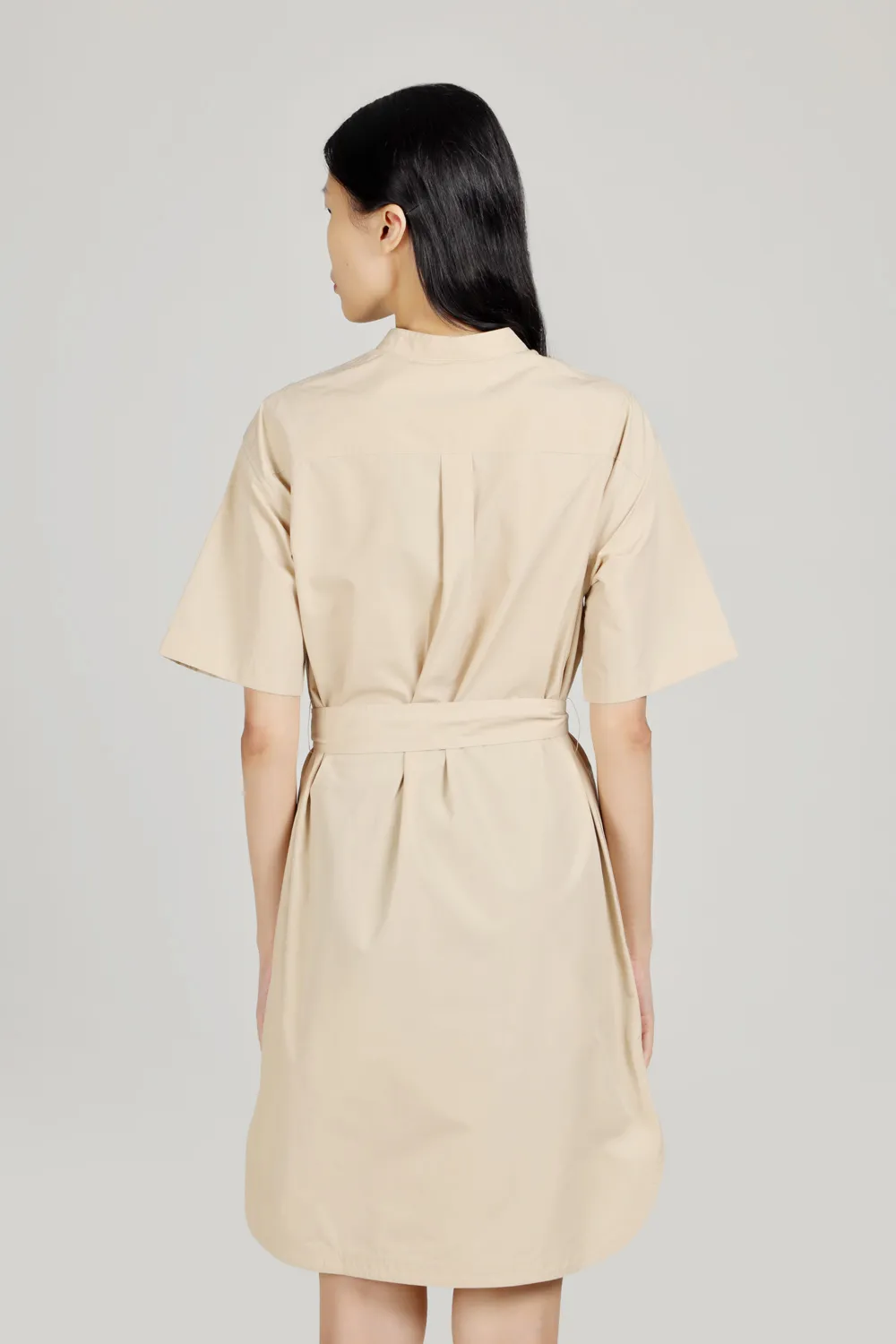 BURBERRY Women Monogram Motif Cotton Tie-Waist Shirt Dress in Almond Beige 2
